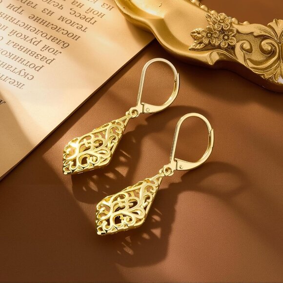 925 Sterling Silver Dangle Earrings for Women 14K Gold Jewelry Special Occasions - Picture 6 of 6